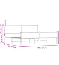 Metallbett ohne Matratze Räuchereiche 193x203 cm