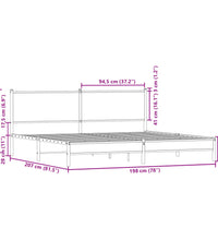 Metallbett ohne Matratze Sonoma-Eiche 193x203 cm