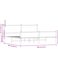 Metallbett ohne Matratze Braun Eichen-Optik 193x203 cm