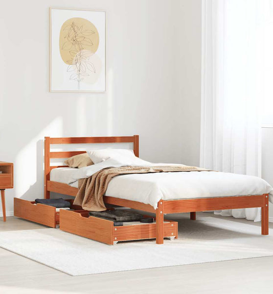 Massivholzbett ohne Matratze Wachsbraun 100x200 Kiefernholz