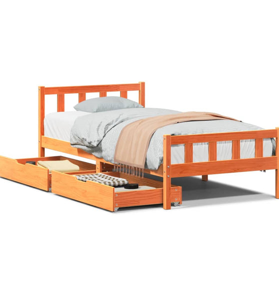 Massivholzbett ohne Matratze Wachsbraun 75x190 cm Kiefernholz
