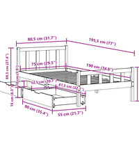 Massivholzbett ohne Matratze Wachsbraun 75x190 cm Kiefernholz