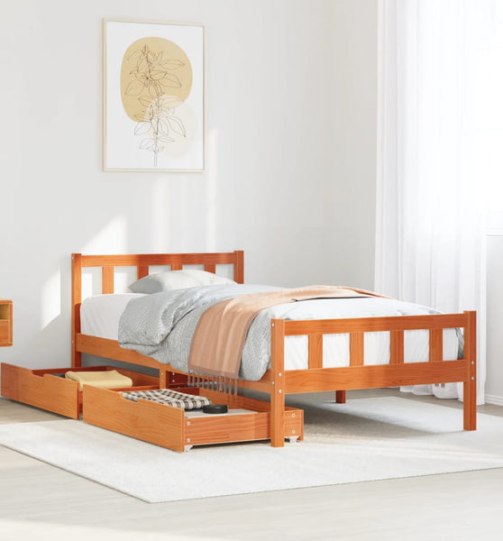 Massivholzbett ohne Matratze Wachsbraun 75x190 cm Kiefernholz