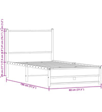 Metallbett ohne Matratze Räuchereiche 75x190 cm
