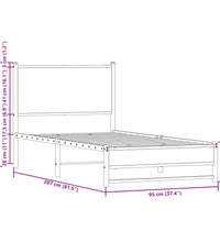Metallbett ohne Matratze Räuchereiche 90x200 cm