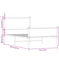 Metallbett ohne Matratze Sonoma-Eiche 107x203 cm