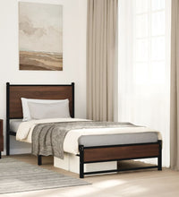 Metallbett ohne Matratze Braun Eichen-Optik 75x190 cm