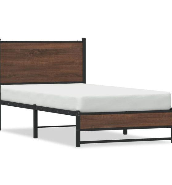 Metallbett ohne Matratze Braun Eichen-Optik 75x190 cm