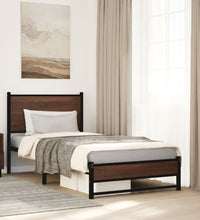 Metallbett ohne Matratze Braun Eichen-Optik 90x190 cm