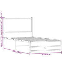 Metallbett ohne Matratze Braun Eichen-Optik 90x190 cm