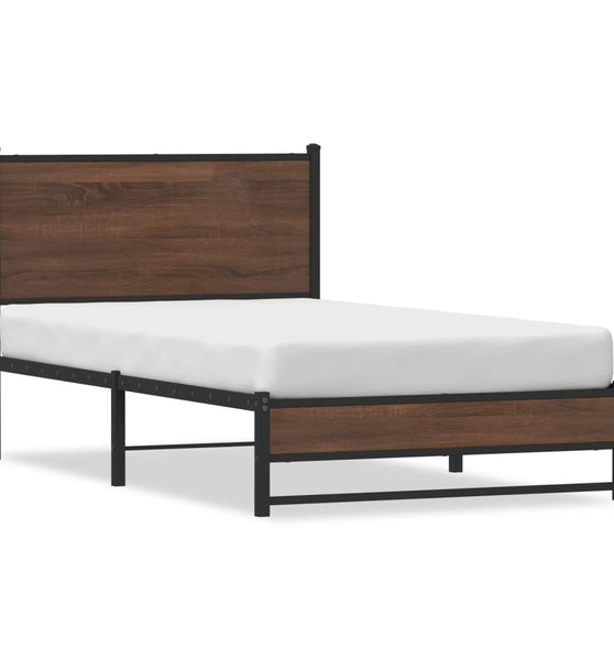 Metallbett ohne Matratze Braun Eichen-Optik 100x190 cm