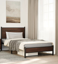Metallbett ohne Matratze Braun Eichen-Optik 100x200 cm