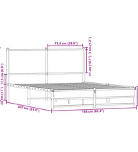 Metallbett ohne Matratze Braun Eichen-Optik 150x200 cm