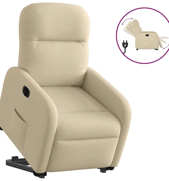 Relaxsessel mit Aufstehhilfe Elektrisch Creme Stoff