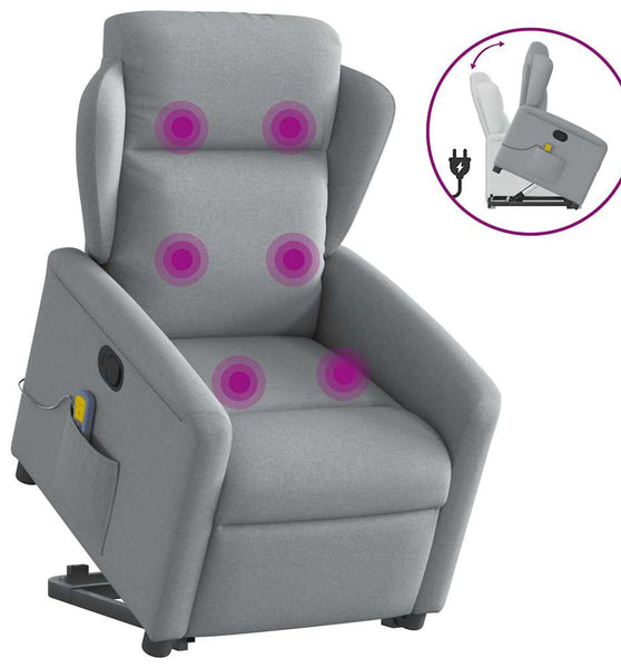 Massagesessel mit Aufstehhilfe Hellgrau Stoff