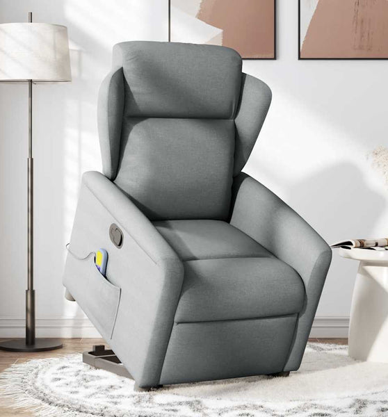 Massagesessel mit Aufstehhilfe Hellgrau Stoff