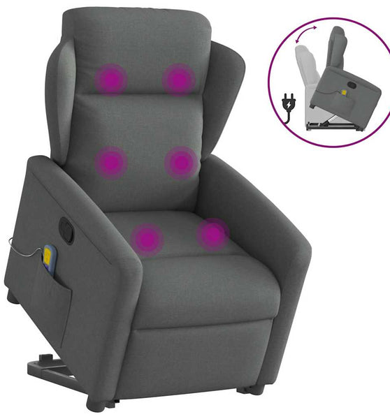 Massagesessel mit Aufstehhilfe Dunkelgrau Stoff