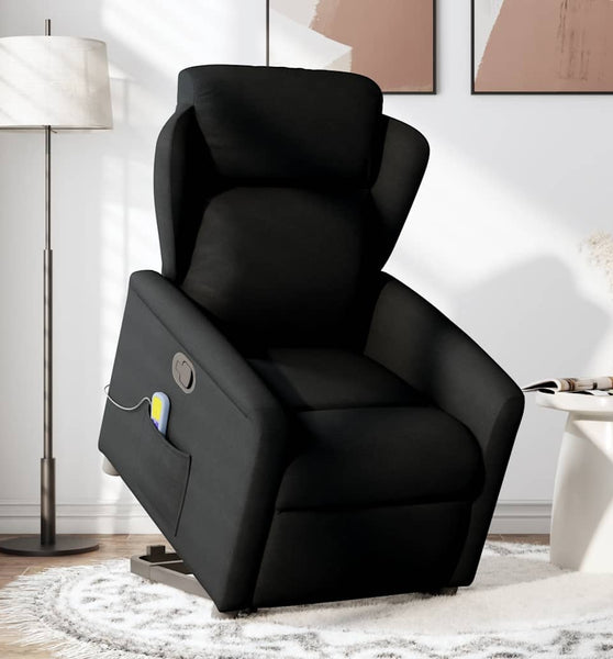 Massagesessel mit Aufstehhilfe Schwarz Stoff