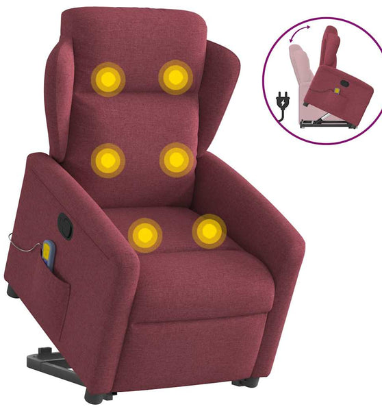 Massagesessel mit Aufstehhilfe Weinrot Stoff