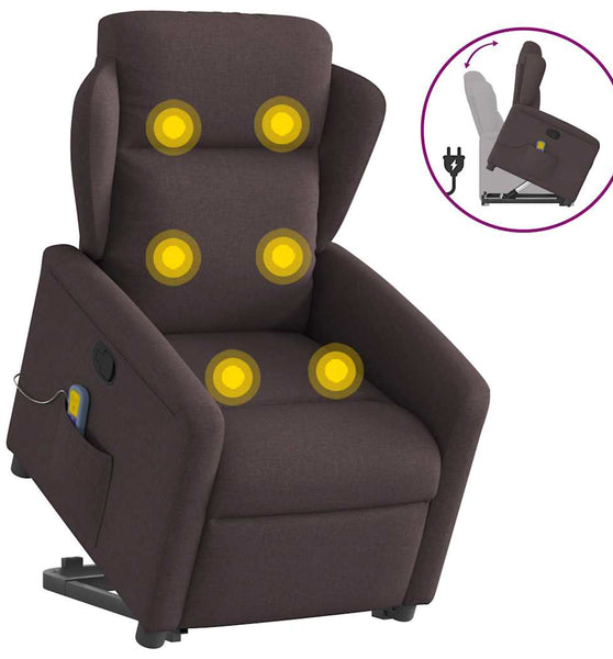 Massagesessel mit Aufstehhilfe Dunkelbraun Stoff