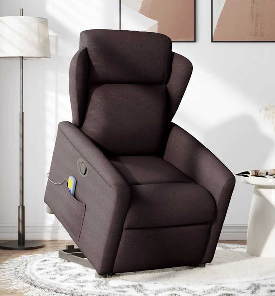 Massagesessel mit Aufstehhilfe Dunkelbraun Stoff