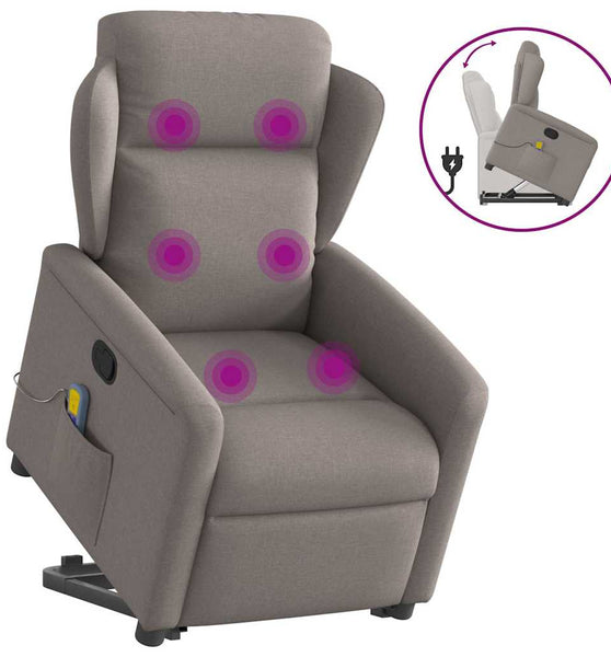 Massagesessel mit Aufstehhilfe Taupe Stoff