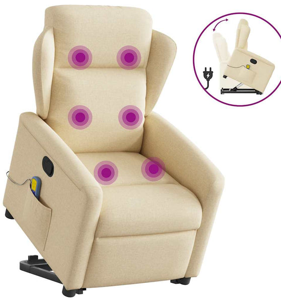 Massagesessel mit Aufstehhilfe Creme Stoff