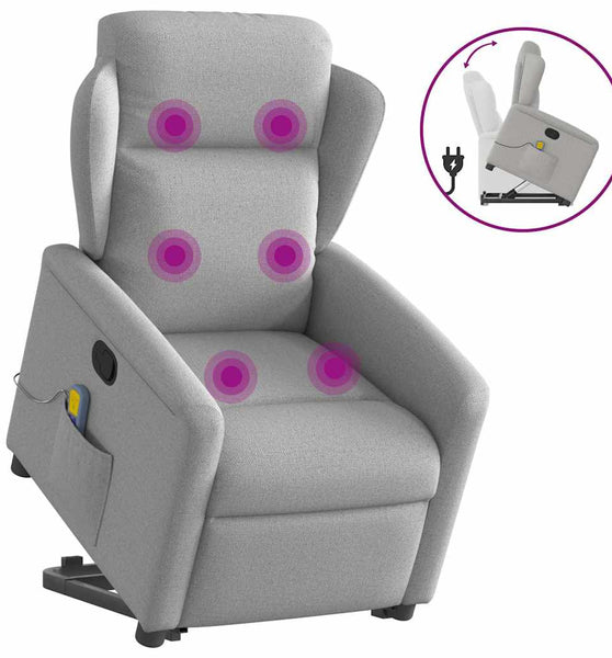 Massagesessel mit Aufstehhilfe Wolkengrau Stoff
