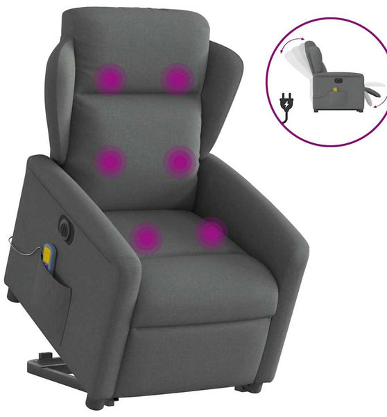 Elektrischer Massagesessel mit Aufstehhilfe Dunkelgrau Stoff