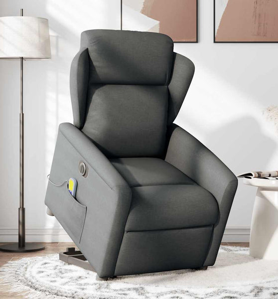 Elektrischer Massagesessel mit Aufstehhilfe Dunkelgrau Stoff