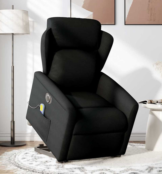 Elektrischer Massagesessel mit Aufstehhilfe Schwarz Stoff