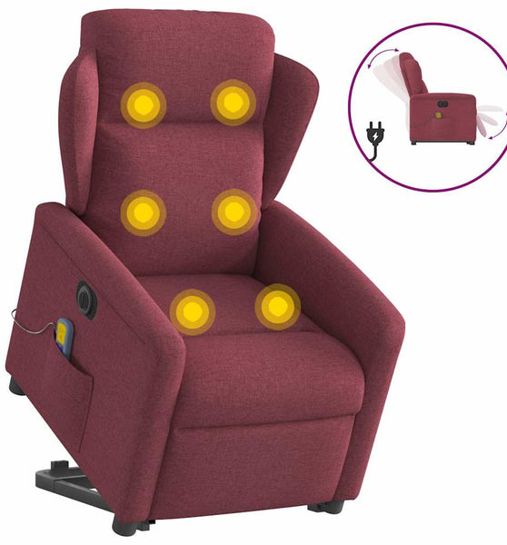 Elektrischer Massagesessel mit Aufstehhilfe Weinrot Stoff