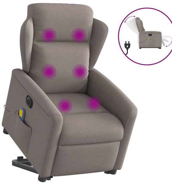 Elektrischer Massagesessel mit Aufstehhilfe Taupe Stoff