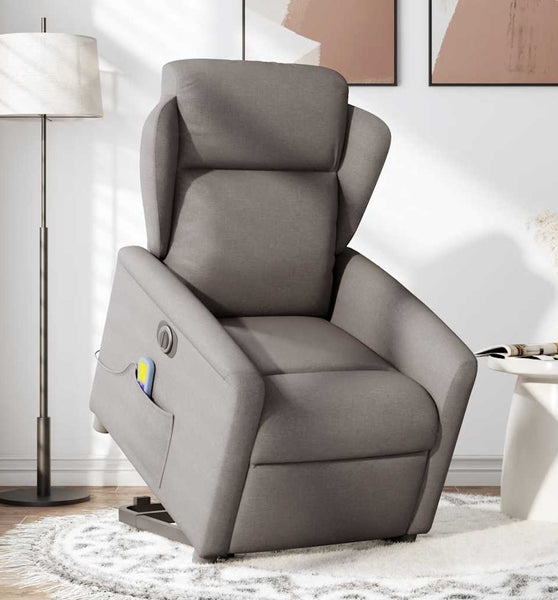 Elektrischer Massagesessel mit Aufstehhilfe Taupe Stoff