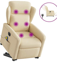 Elektrischer Massagesessel mit Aufstehhilfe Creme Stoff