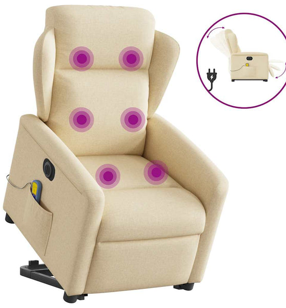Elektrischer Massagesessel mit Aufstehhilfe Creme Stoff
