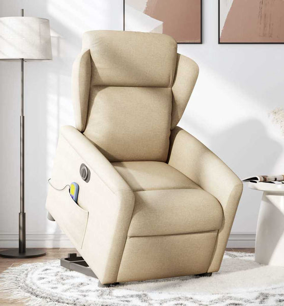 Elektrischer Massagesessel mit Aufstehhilfe Creme Stoff