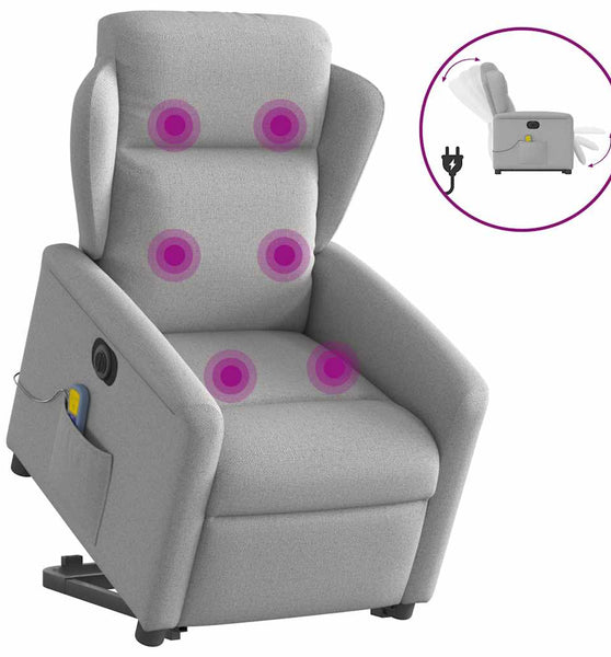 Massagesessel mit Aufstehhilfe Elektrisch Wolkengrau Stoff