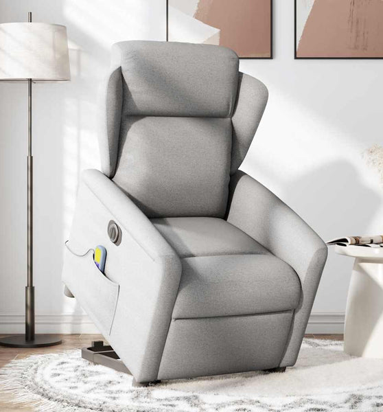 Massagesessel mit Aufstehhilfe Elektrisch Wolkengrau Stoff