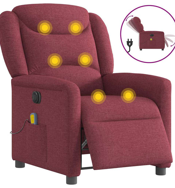 Massagesessel Elektrisch Weinrot Stoff