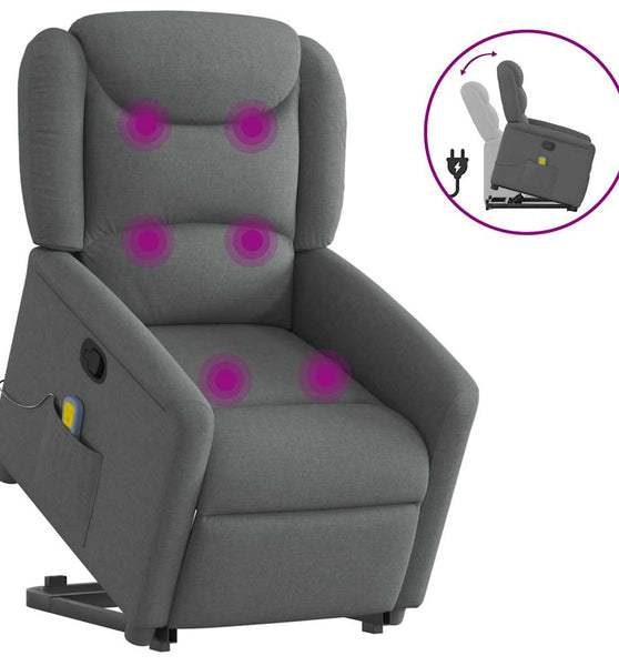 Massagesessel mit Aufstehhilfe Dunkelgrau Stoff