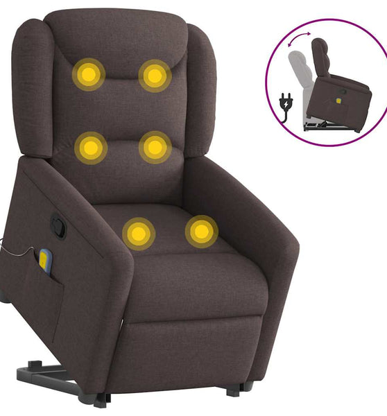 Massagesessel mit Aufstehhilfe Dunkelbraun Stoff