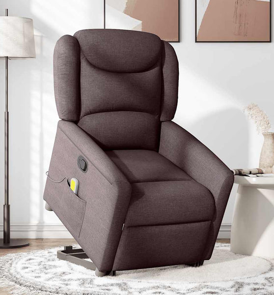 Massagesessel mit Aufstehhilfe Dunkelbraun Stoff