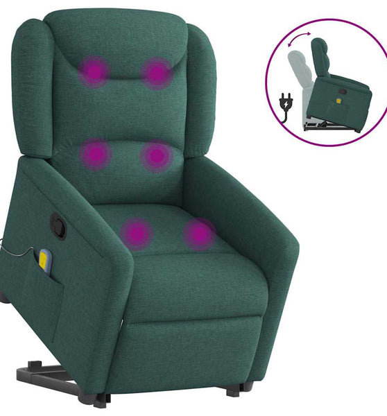 Massagesessel mit Aufstehhilfe Dunkelgrün Stoff