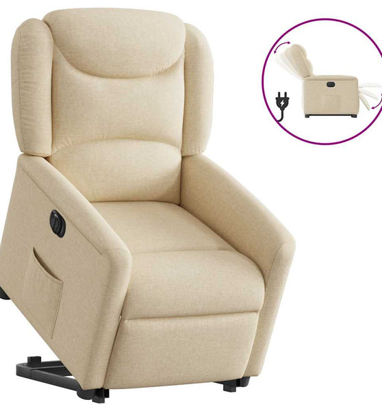 Relaxsessel mit Aufstehhilfe Elektrisch Creme Stoff