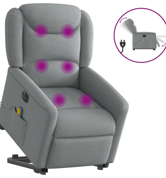 Elektrischer Massagesessel mit Aufstehhilfe Hellgrau Stoff