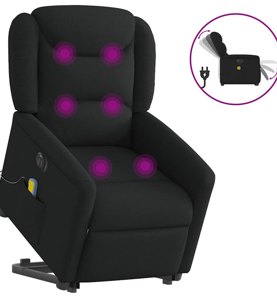 Elektrischer Massagesessel mit Aufstehhilfe Schwarz Stoff