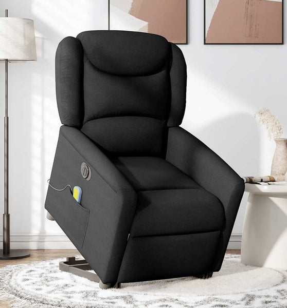 Elektrischer Massagesessel mit Aufstehhilfe Schwarz Stoff