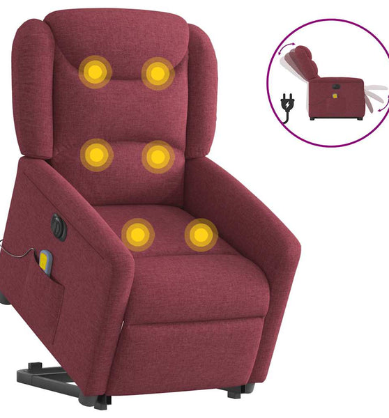 Elektrischer Massagesessel mit Aufstehhilfe Weinrot Stoff