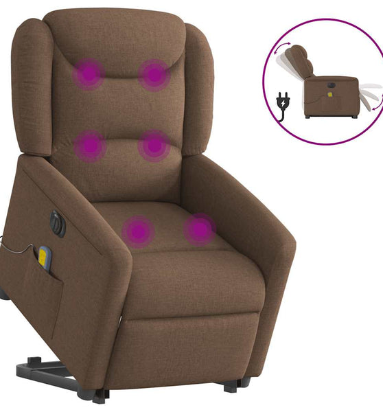 Elektrischer Massagesessel mit Aufstehhilfe Braun Stoff